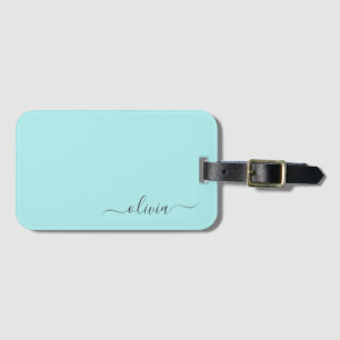 Aqua Blauw Teal Meisjesachtig Script Monogram Naam Bagagelabel