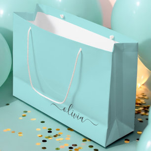 Aqua Blauw Teal Moderne Script Meisjesachtig Monog Groot Cadeauzakje