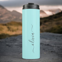 Aqua Blauw Teal Moderne Script Meisjesachtig Monog