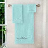Aqua Blauw Teal Moderne Script Meisjesachtige Mono Bad Handdoek