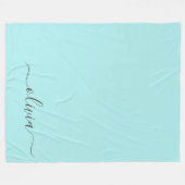 Aqua Blauw Teal Moderne Script Meisjesachtige Mono Fleece Deken (Voorkant (Horizontaal))