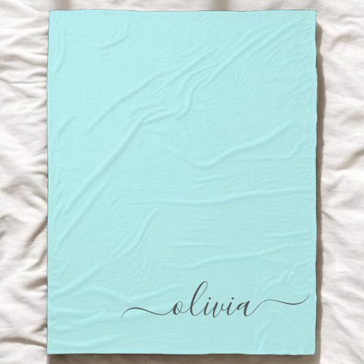 Aqua Blauw Teal Moderne Script Meisjesachtige Mono Fleece Deken