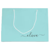 Aqua Blauw Teal Moderne Script Meisjesachtige Mono Groot Cadeauzakje (Voorkant)