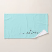 Aqua Blauw Teal Moderne Script Meisjesachtige Mono Handdoek (Handdoek)