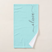 Aqua Blauw Teal Moderne Script Meisjesachtige Mono Handdoek (Handdoek)