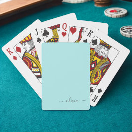 Aqua Blauw Teal Moderne Script Meisjesachtige Mono Pokerkaarten