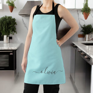 Aqua Blauw Teal Moderne Script Meisjesachtige Mono Schort