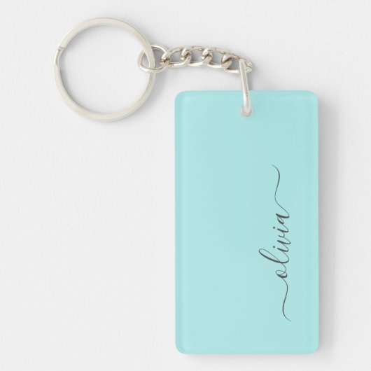 Aqua Blauw Teal Moderne Script Meisjesachtige Mono Sleutelhanger (Voorkant)