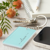 Aqua Blauw Teal Moderne Script Meisjesachtige Mono Sleutelhanger (Voorkant Rechts)