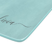 Aqua Blauw Teal Moderne Script Meisjesachtige Mono Snijplank (Hoek)