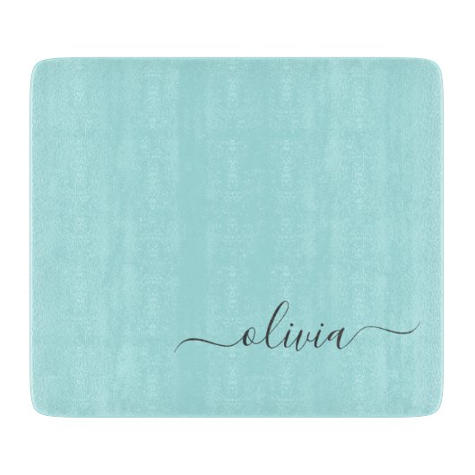 Aqua Blauw Teal Moderne Script Meisjesachtige Mono Snijplank (Voorkant)