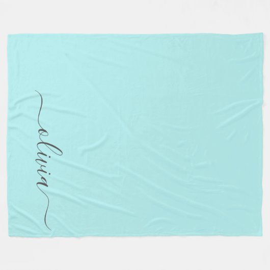 Aqua Blauw Teal Moderne Script Meisjesnaam Monogra Fleece Deken (Voorkant (Horizontaal))