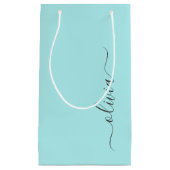 Aqua Blauw Teal Moderne Script Roze Monogramnaam Klein Cadeauzakje (Voorkant)