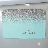 Aqua Blauw Teal Zilver Glitter Monogram Badmat