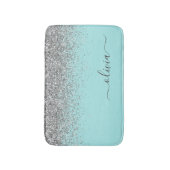 Aqua Blauw Teal Zilver Glitter Monogram Badmat (Voorkant Verticaal)