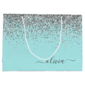 Aqua Blauw Teal Zilver Glitter Monogram Groot Cadeauzakje (Achterkant)