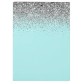 Aqua Blauw Teal Zilver Glitter Monogram Klembord (Achterkant)