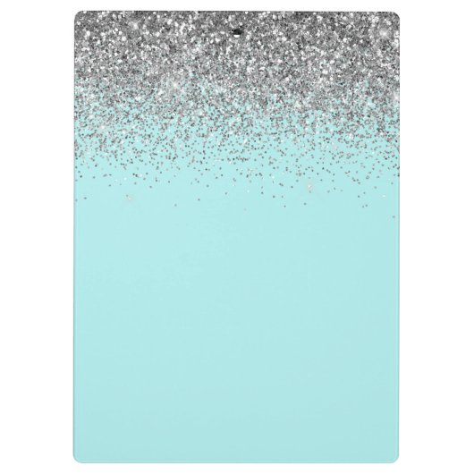 Aqua Blauw Teal Zilver Glitter Monogram Klembord (Achterkant)