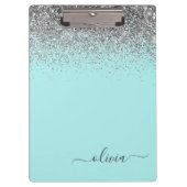 Aqua Blauw Teal Zilver Glitter Monogram Klembord (Voorkant)