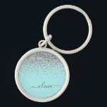 Aqua Blauw Teal Zilver Glitter Monogram Sleutelhanger<br><div class="desc">Aqua Blauw - Teal en Zilver Glitter Script Monogram Naam Sleutelhangers (Sleutelhanger). Dit is het perfecte cadeau voor sweet 16 verjaardag,  trouwen,  bruidsfeest,  jubileum,  babyfeestje of vrijgezellenfeest voor iemand die houdt van glamour luxe en chic stijlen.</div>