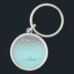Aqua Blauw Teal Zilver Glitter Monogram Sleutelhanger<br><div class="desc">Aqua Blauw - Teal en Zilver Glitter Script Monogram Naam Sleutelhangers (Sleutelhanger). Dit is het perfecte cadeau voor sweet 16 verjaardag,  trouwen,  bruidsfeest,  jubileum,  babyfeestje of vrijgezellenfeest voor iemand die houdt van glamour luxe en chic stijlen.</div>