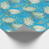 Aqua Blauw Tropisch Groen Bladeren Cadeaupapier (Hoek)