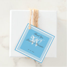 Aqua Blauw Trouw Wit Monogram Bedankt Bedankjes Labels