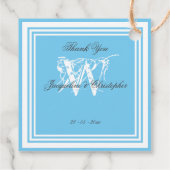 Aqua Blauw Trouw Wit Monogram Bedankt Bedankjes Labels (Achterkant)