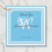 Aqua Blauw Trouw Wit Monogram Bedankt Bedankjes Labels (Voorkant)