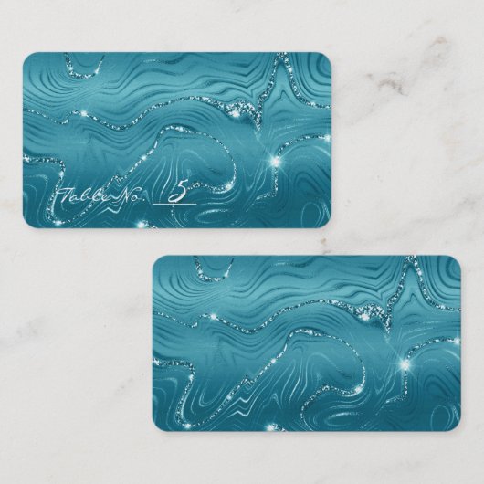 Aqua Blauw Turquoise Marmeren Trouwtafel Nummer Plaatskaartje (Voorkant / Achterkant)