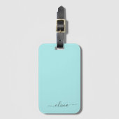 Aqua Blauw Turquoise Meisjesachtig Script Monogram Bagagelabel (Voorkant (verticaal))
