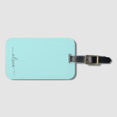 Aqua Blauw Turquoise Meisjesachtig Script Monogram Bagagelabel (Voorkant (horizontaal))
