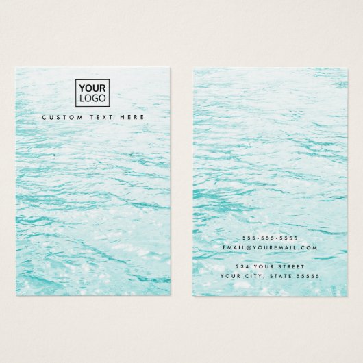 Aqua blauw water, aangepaste logo-oorenkaart visitekaartje (Voorkant /achterkant)