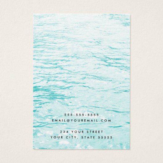 Aqua blauw water, aangepaste logo-oorenkaart visitekaartje (Achterkant)