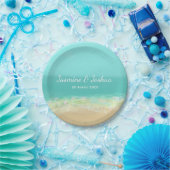 Aqua blauw water/beschilderde strandkust papieren bordje (Feest)