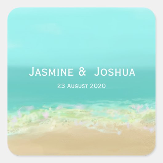 Aqua blauw water/beschilderde strandkust personali vierkante sticker (Voorkant)