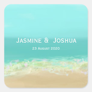 Aqua blauw water/beschilderde strandkust personali vierkante sticker