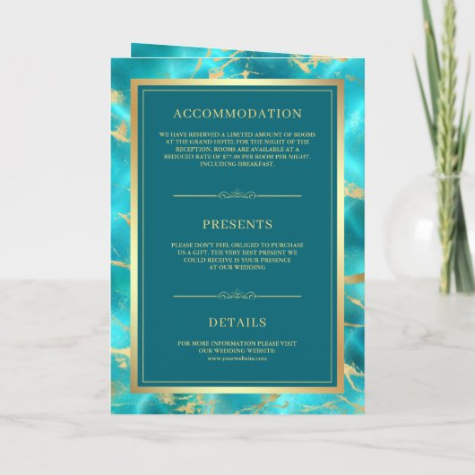 Aqua Blauw Water Goud QR Code Moslim Bruiloft (Achterkant)