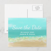 Aqua blauw water/strandkust bespaart de datum aankondigingskaart (Voorkant / Achterkant)