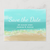 Aqua blauw water/strandkust bespaart de datum aankondigingskaart (Voorkant)