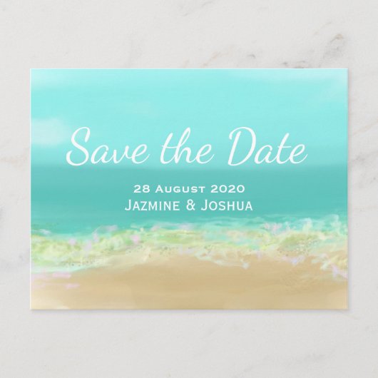 Aqua blauw water/strandkust bespaart de datum aankondigingskaart (Voorkant)