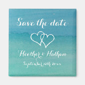 Aqua blauw waterverf bruiloft opslaan van de datum magneet (Voorkant)