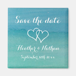 Aqua blauw waterverf bruiloft opslaan van de datum magneet