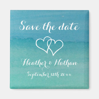 Aqua blauw waterverf bruiloft opslaan van de datum magneet