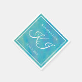 Aqua Blauw & Wit Aangepaste Naam Bruiloft Servet (Hoek)