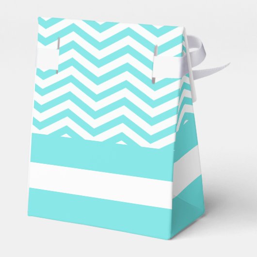 Aqua blauw, wit chevron zigzag patroon bruiloft bedankdoosjes (Achterkant)