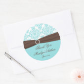 Aqua Blauw, Wit Damask Bruiloft Favor Sticker (Envelop)