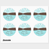 Aqua Blauw, Wit Damask Bruiloft Favor Sticker (Vel)