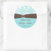 Aqua Blauw, Wit Damask Bruiloft Favor Sticker (Tas)