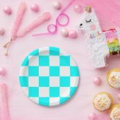 Aqua blauw/wit geruit papieren bordje (Feest)